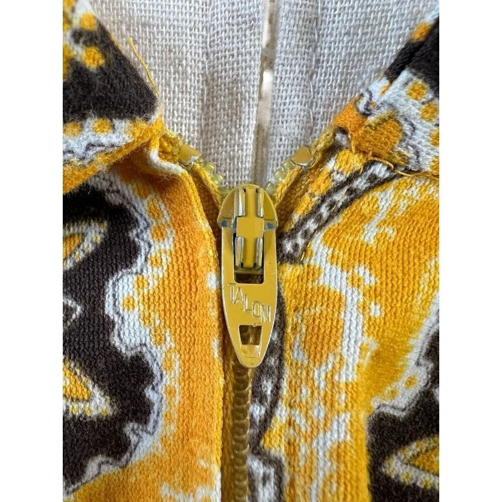 Vtg Midi Full Skirt Yellow Brown Tassels Waist 60s 70s Retro Talon Zipper